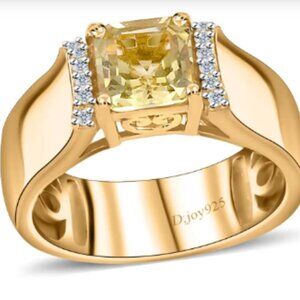 Asscher Cut Brazilian Sunfire Beryl and Moissanite Ring